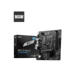 Front view of MSI PRO B760M-E DDR5 mATX motherboard on white background — showing PCIe slot, DDR5 slots and SATA ports