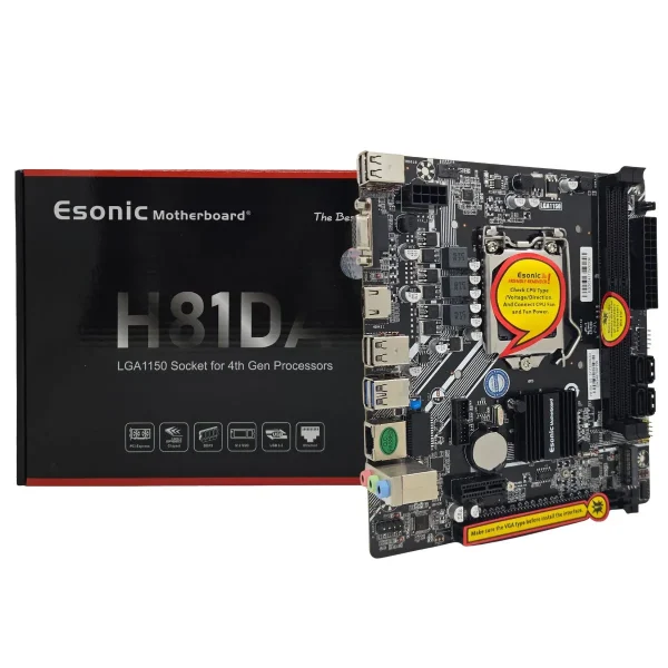 Esonic H81DA1 DDR3 Micro-ATX Intel H81 Motherboard supporting Intel 4th Gen CPUs with M.2 NVMe slot and HDMI/VGA outputs available at Tech Moon BD