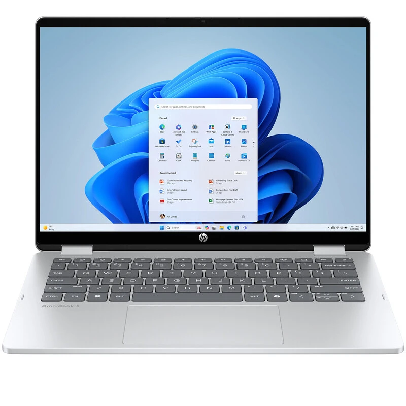 69b7bd74a73d1 696db356e4b64 yOrQ25C1 Omnibook 5 Flip 14 Glacier Silver T IR Cam nonSD nonFPR Win11 Core Set Front WhiteBG M2937363 cropped