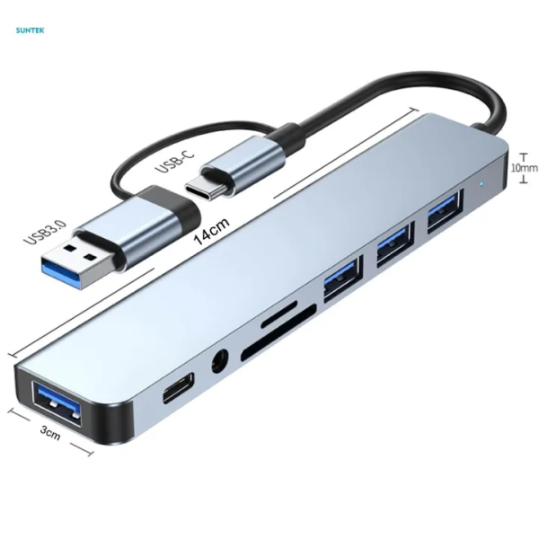 USB C Hub 8-in-1 Multiport Adapter with PD Charging USB 3.0 Ports SD TF Card Reader and 3.5mm Audio Jack for MacBook Laptop available at Tech Moon BD Bangladesh